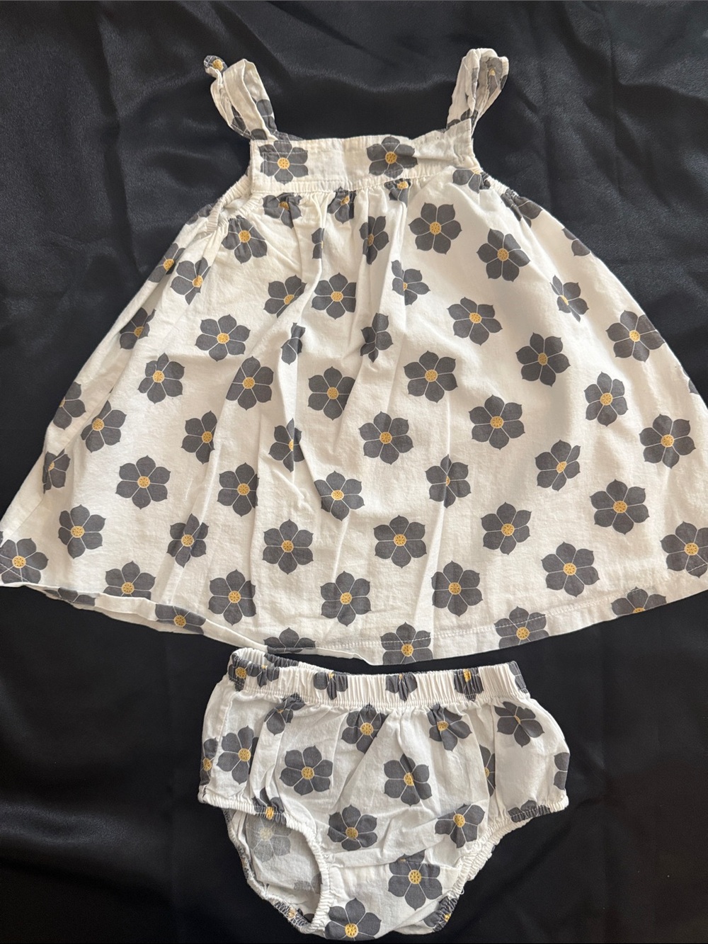 Robeez White Sundress Set with Gray & Yellow Floral Print Matching Diaper Cover